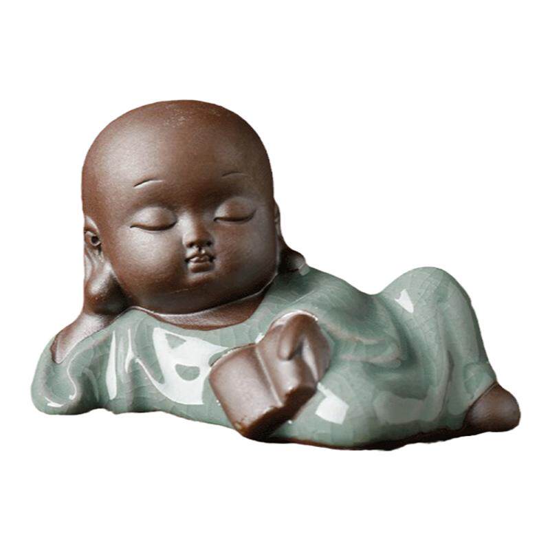 佛系紫砂小和尚茶宠陶瓷琴棋书画禅意工艺招财小摆件功夫茶道配件