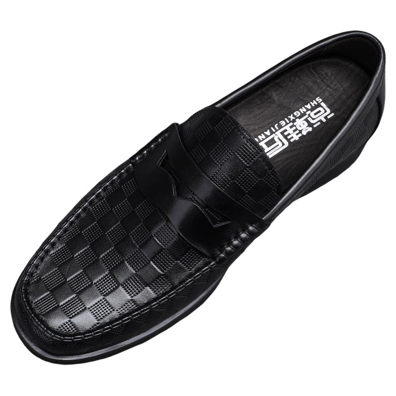 真皮男黑色一脚蹬软底乐福鞋