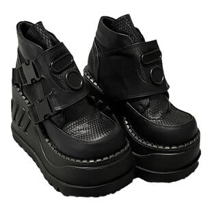 厚底重金属朋克短靴女哥特Demonia松糕鞋摇滚短筒靴Y2K暗黑辣妹鞋