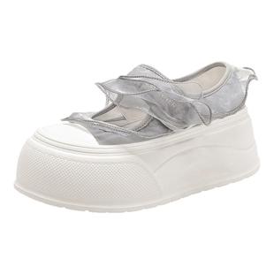 千百度凉鞋女夏季新款厚底小白鞋百搭魔术贴松糕网纱凉鞋休闲鞋