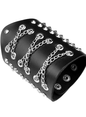 黑色柔软皮质超宽弧形朋克风手环