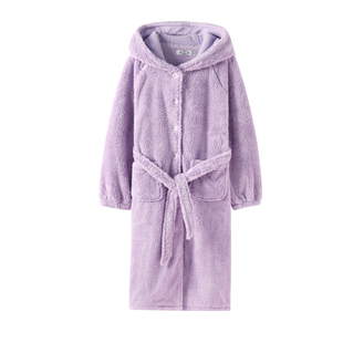 美标长款舒棉绒睡衣保暖珊瑚绒睡袍女冬加厚连帽系带可外穿家居服