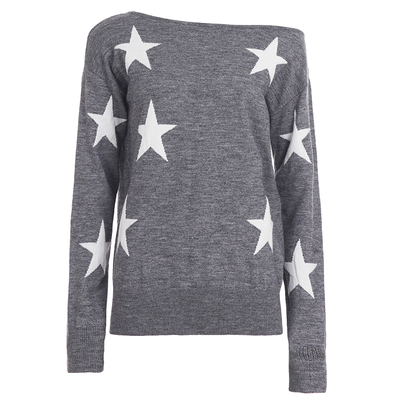 美式复古五角星印花斜肩毛织上衣