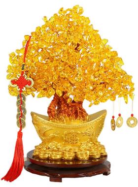 黄水晶摇钱树摆件小招财树家居创意酒柜家装饰品电视柜发财元宝树