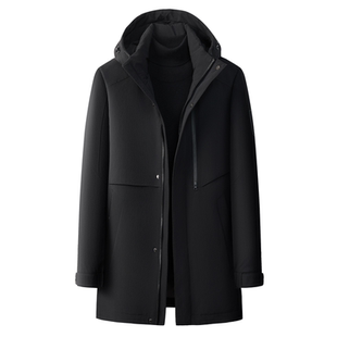 狄斯仑中长款羽绒服男士高端2025冬季新款商务休闲保暖连帽外套男