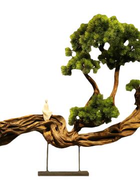 天然实木树根玄关桌面迎客松摆件