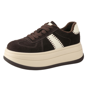 MILLIE'S/妙丽冬季加绒休闲板鞋女增高厚底松糕鞋百搭复古德训鞋Q