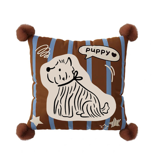 美拉德风长毛小狗抱枕客厅氛围感长条腰枕民宿靠背沙发毛球靠枕套