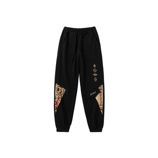 LAMLICKA民族风黑色束脚休闲裤男春季重磅宽松垂感美式运动卫裤女