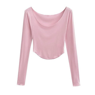 2026春季新款纯欲U领长袖紧身针织衫修身短款打底衫内搭女装上衣