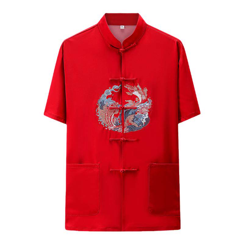 爸爸夏装短袖套装生日过寿中老年唐装男老人汉服父母亲婚礼情侣装