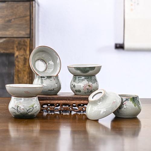 手绘哥窑茶漏陶瓷创意茶具茶架滤器泡茶配件茶道过滤网茶叶器