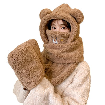 米舒熊四件套户外休闲女秋冬帽子