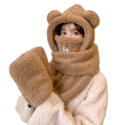 米舒熊四件套户外休闲女秋冬帽子