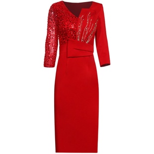 创意狐礼服高端轻奢喜婆婆婚宴礼服平时可穿晚宴会红色连衣裙女