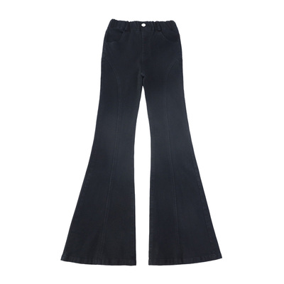 女童加绒牛仔裤2025新款黑色儿童裤子女孩喇叭裤秋冬季厚洋气大童