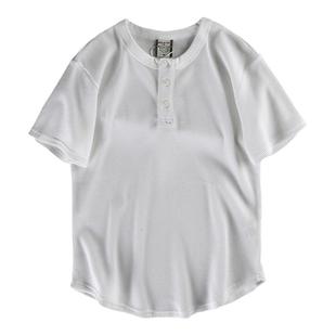 美式亨利衫男ins潮流百搭帅气夏季体恤半袖纯棉重磅华夫格短袖t恤