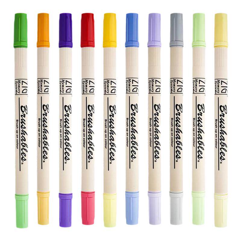 日本吴竹7700双色双头水彩笔单支英文brush彩色软头软毛手账专用红色酒红色毛笔 海绵头软笔画画书法花体字笔