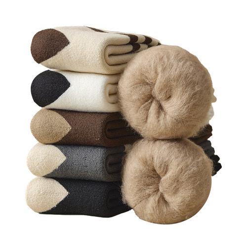 巨厚羊毛小腿袜女款秋冬加绒加厚长筒半截月子三杠保暖瘦腿长筒袜