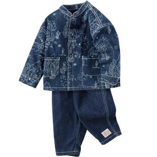 巴拉巴拉童装宝宝长袖套装婴儿男童牛仔服两件套小立领国风复古潮