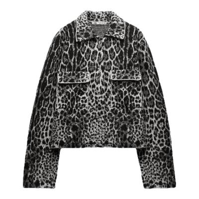 银白豹纹拉链针织夹克