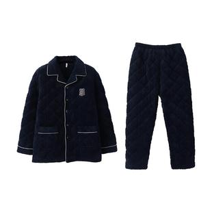 安之伴夹棉睡衣男冬季贝贝绒加厚保暖男士家居服宽松可外穿两件套