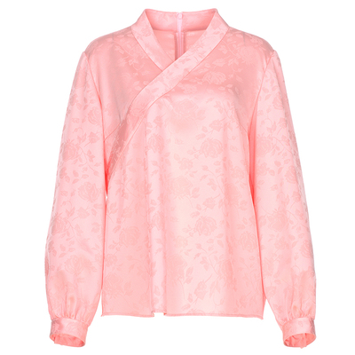 醋酸提花斜襟打底衫新中式衬衫