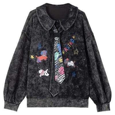 KEIKO美式水洗做旧娃娃领卫衣