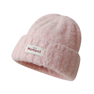 韩版时尚贴布针织帽秋冬加厚保暖毛线帽情侣百搭套头帽子软糯舒适