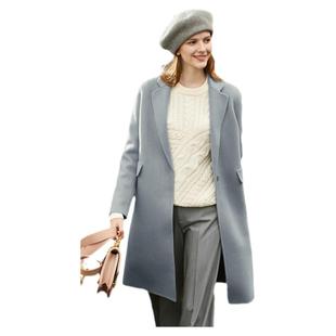 Amii2025冬新款长款西装领中长款毛呢女全绵羊毛双面呢外套大衣