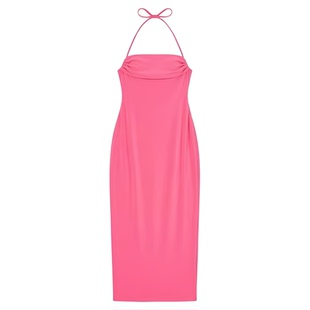 Backless lace up neck long dress露背系带抹胸挂脖长款连衣裙女