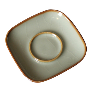 江家窑九寸土汝窑天青方圆杯托全手工茶配件茶垫复古杯垫陶瓷茶具