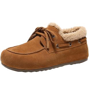 百丽焦糖吐司勃肯毛毛牛津鞋女冬季加绒内增高雪地靴棉鞋子F2Z1DA