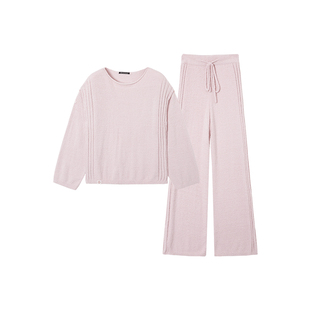 从轻闪闪一字领两件套装家居服套头长袖高级感睡衣保暖绒秋冬女