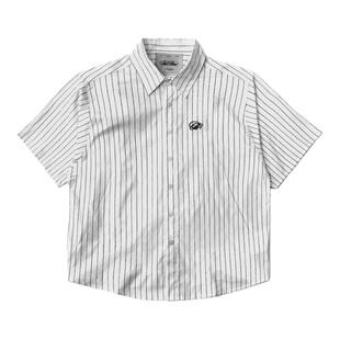 韩国badblood美式复古短袖衬衫休闲学院风宽松条纹衬衣减龄上衣潮