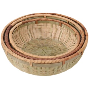 精编藤口青丝家用竹编馒头筐洗菜篮子客厅水果收纳筐小号圆形大号
