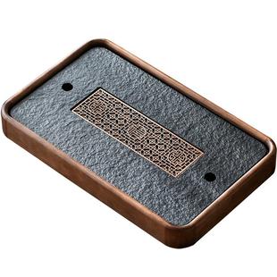 实木乌金石小茶盘中式简约家用茶台储水式排水两用小型托盘茶海