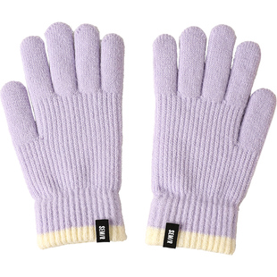 森马毛线手套女秋冬季百搭韩版保暖防寒户外骑车可触屏针织手套M