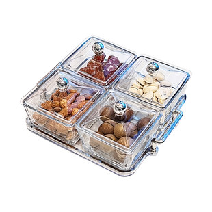 轻奢水果盘家用客厅茶几零食摆放盘玻璃分格果盘坚果干果盘糖果盘