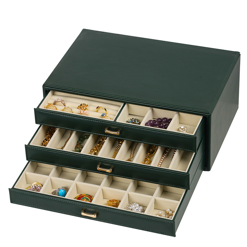高档首饰盒欧式多层抽屉饰品收纳盒皮革木质大容量黄金首饰收纳