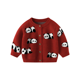 波步婴儿毛衣2026秋冬新款男宝宝针织衫上衣男童红色喜庆拜年衣服