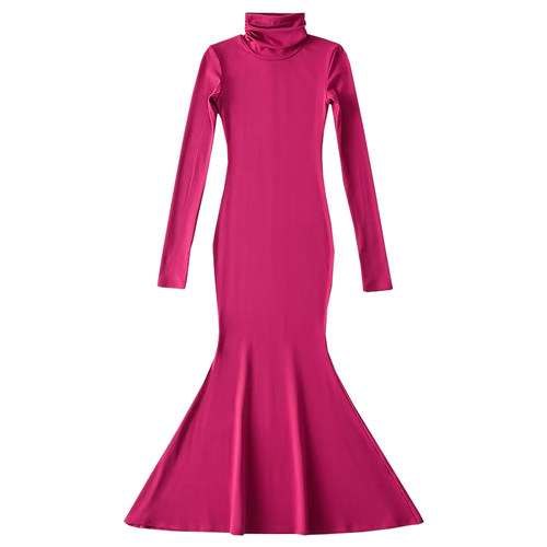 YoungGirlDay纯欲风性感高领紧身显瘦长袖打底包臀鱼尾连衣裙长裙