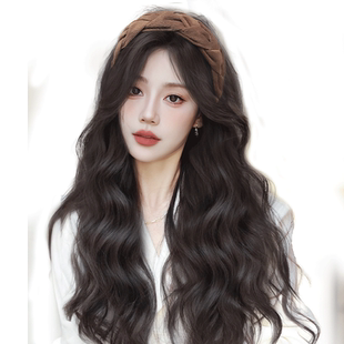 发箍假发一体女秋冬半头套式长卷发仿真人发自然时尚水波纹全头套