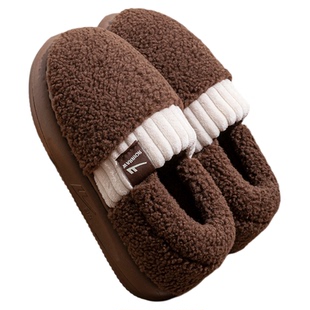 回力加绒毛棉拖鞋女士冬包跟情侣家居室内防滑厚底保暖棉鞋男HL30