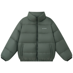 Halo Luu美式短款绿色羽绒服女冬季新款肯豆风白鸭绒面包服厚外套