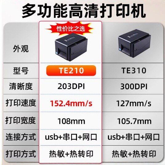 TSC TE210/310条码打印机固定资产不干胶服装吊牌水洗唛快递面单