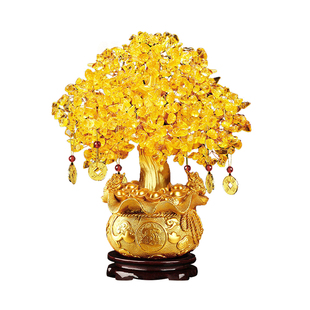 黄水晶摇钱树摆件酒柜电视柜装饰品玄关发财树树家居客厅开业礼品
