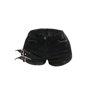 李李服饰黑色朋克风丰胯牛仔短裤女2025冬季加绒低腰显瘦辣妹热裤