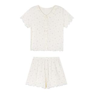 馨帮帮Homedress 法式蕾丝花边小熊睡衣女夏季亲肤透气短袖家居服