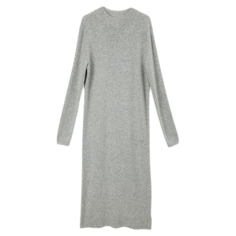 Famecoco范可儿温柔圆领针织长裙极简风修身羊毛连衣裙FAB6FA032